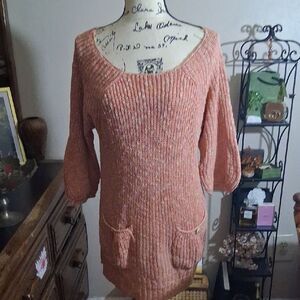 Free People Women's Orange Knit Sweater with Pockets Size XS